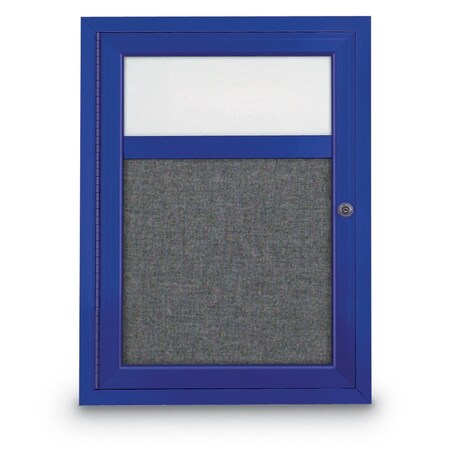 Slim Enclosed Corkboard, 30x30, Satin Alum Frame/Amethyst